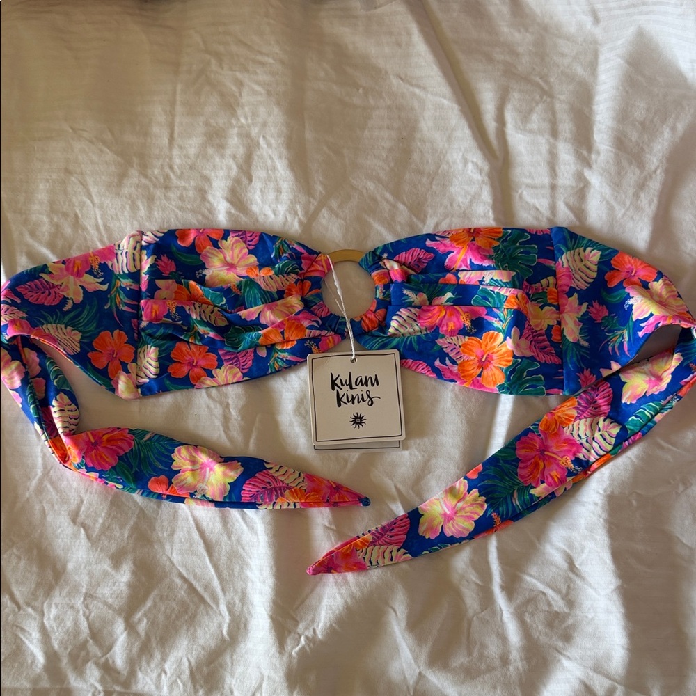 Kulani Kinis strapless Bandeau Bikini Top electric palms size small NWT